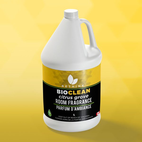 A ReThink BioClean's jug of citrus scented Room Fragrance cleaner.