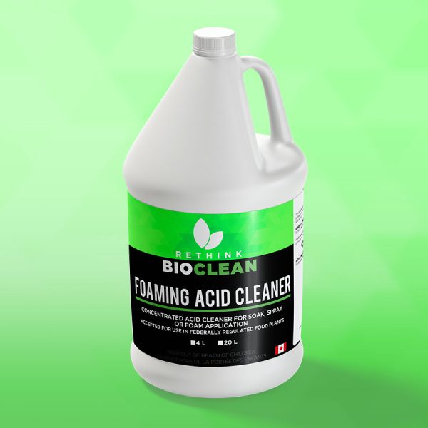 A ReThink BioClean's jug of foaming acid cleaner.