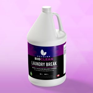 A ReThink BioClean's jug of Laundry Break cleaner.