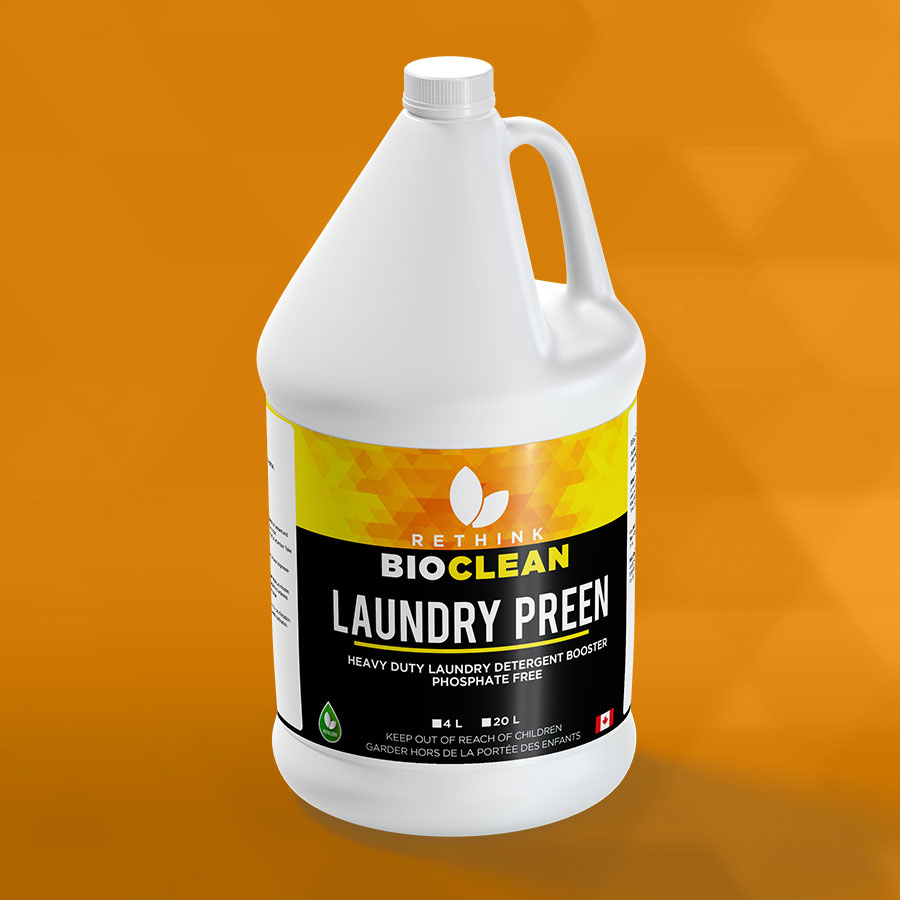 A ReThink BioClean's jug of Laundry Preen cleaner.