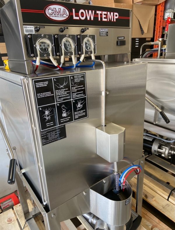 A commercial AH dishwasher in stainless steel.